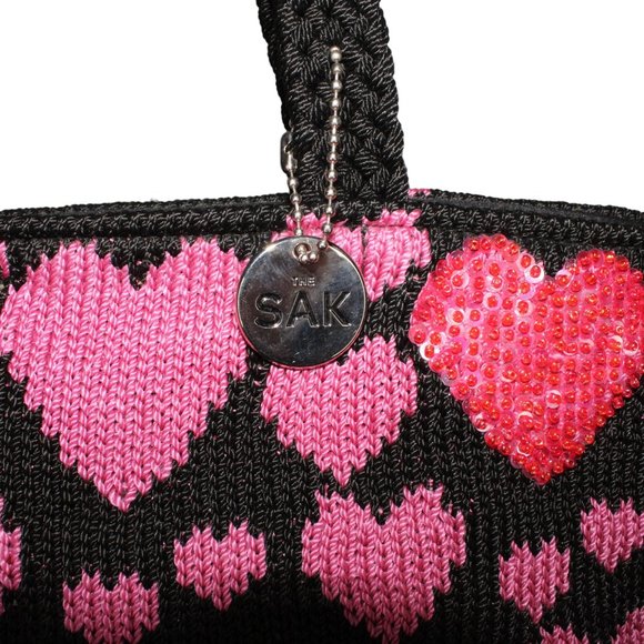 The Sak Knitted Multi Pink Blk Heart Sequined Embellished Double Strap Purse Bag - Picture 12 of 14